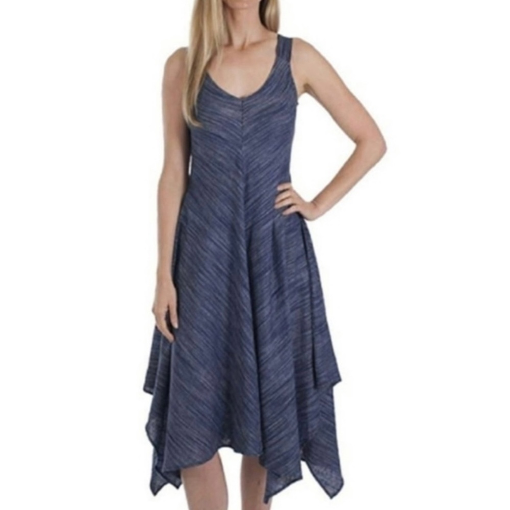 Lagenlook Blue Linen Blend Sleeveless Dress Handkerchief Hem Size  XL